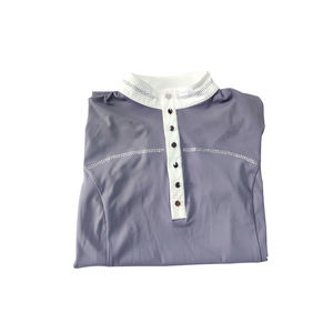 Camisa de montar de punto de verano más Popular para decoraciones con logotipo de diamante ecuestre Botón de diseño de retazos Transpirable OEM/ODM - Product Image 6