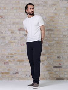 Men Classic Casual Straight Chino Trousers Dark Blue <b>Elastic</b> <b>Waist</b> Enhanced Comfort Fall Winter Wear - Product Image 2