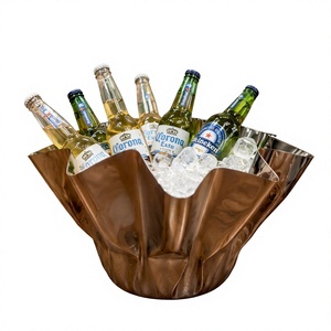 Cubo de Hielo Metálico Artesanal, Frutero Decorativo con Diseño Ondulado, Cuenco de Lujo para Servir, Centro de Mesa para Fiestas, Regalos - Product Image 1