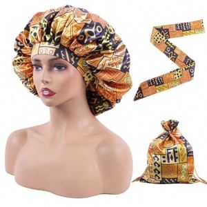 African Double Layer Silk Satin Bonnets Headwrap <b>Bag</b> for Hair Protection All-Night Comfort with XL Scrunchie Promotion Gift Set - Product Image 1