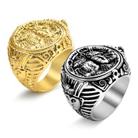 Bague en acier titane pour homme, motif rétro du dieu pharaon égyptien Anubis, bague de doigt unique