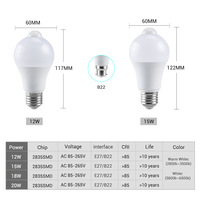 E27B22 Ampoule à LED infrarouge pour capteur de corps humain 12W15W18W20W Ampoule à capteur de mouvement d'alimentation PIR AC