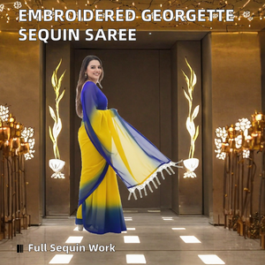 Sari de Bollywood para Mujer, Largo hasta el Suelo, de Poliéster con Lentejuelas y Bordado Completo en Georgette, para Bodas y Fiestas - Product Image 2