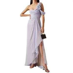 One Shoulder Strap Women's Summer Dress Flower Tulle Nipped Waist Women's Extra Long Skirt Asymmetrical Skirt Elegant Wedding