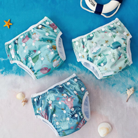 Couche de bain réutilisable en tissu, taille unique et ajustable, pour bébé, avec boutons, motif Happy Flute 700, pour la piscine