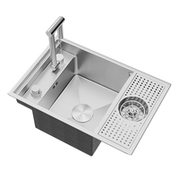 MOSHE Évier de cuisine simple en acier inoxydable 304, fait main, avec égouttoir frontal, robinet extractible et relevable, et lave-tasses, doté de technologie Nano intelligente