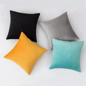 Nueva llegada Color sólido estilo Simple habitación de terciopelo de poliéster 18*18 logotipo personalizado funda de almohada/