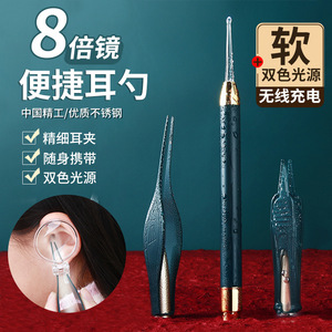 Kit de cure-oreilles lumineux rechargeable avec lumière pour l'élimination du cérumen, vert foncé, grossissement 8X, lumière bicolore - Product Image 1