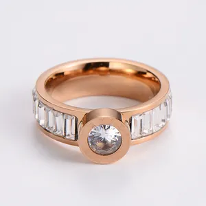 Elegante aço inoxidável PVD rosa banhado a ouro contas robusto irregular grandes anéis jóias mulheres