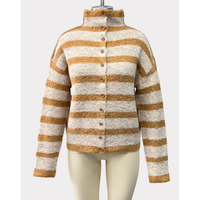 Cardigan en tricot rayé boutonné pour femme, collection automne 2026, col chemise, manches longues, style rétro