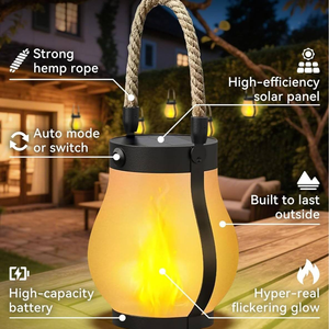 Солнечный светодиодный фонарь <span class=keywords><strong>Solar</strong></span> Flame из ABS-пластика для сада, кемпинга и рыбалки, декоративный светильник с USB-зарядкой - Product Image 1