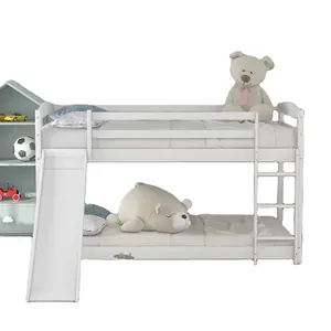 컨버터블 슬라이드와 Ladder 가있는 싱글 이층 침대, 모든 방에 이상적, 흰색-198x219.5x118.5 cm