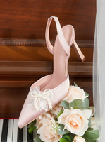 Chaussures de Mariée Élégantes Blanches à Perles pour la Mariée, Escarpins à Talons Hauts à Bout Pointu avec Bride Cheville pour Soirée et Cérémonie