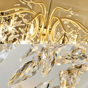 Lustre en cristal de style européen français moderne minimaliste de luxe, créatif et artistique, en cuivre massif en forme de branche - Product Image 2