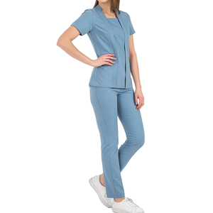 Vente en gros Combinaison unisexe noire pour infirmière médicale, col en V, extensible, Medi, ensembles d'uniformes, haut et pantalon à récurer - Product Image 1
