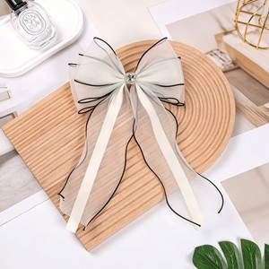 Pinza para el pelo estilo coreano de moda con lazo de organza y malla, cinta larga y accesorio de cristal, horquilla superior, accesorio para el cabello - Product Image 4