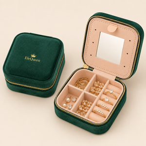 Portable Square Velvet Zipper Jewelry Box Double Layer Travel Organizer for Necklace Ring Earring Bracelet Storage - Product Image 1