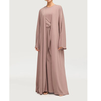 Robe Abaya ouverte décontractée en satin pour femmes musulmanes, deux pièces, manches larges, polyester, col en V, grande taille, légère, élégante, maxi, été