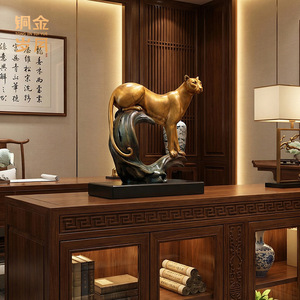 Figurine de léopard en cuivre massif, décoration de bureau Feng Shui, cadeau de bureau, pièce unique - Product Image 2