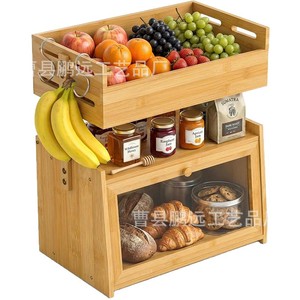 Estante de bambú para almacenamiento de frutas con caja para pan, organizador de cocina de sobremesa, estante de exhibición escalonado para almacenamiento de alimentos - Product Image 1