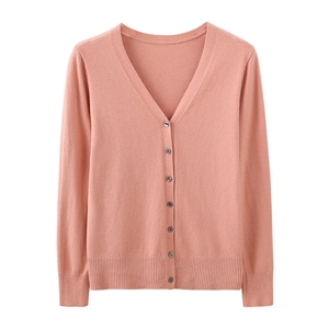 <span class=keywords><strong>H</strong></span>-644 Cardigans <span class=keywords><strong>et</strong></span> pulls pour femmes Printemps-Automne, col en V, boutonnage simple, tricoté, couleur unie, coupe ajustée, style décontracté - Product Image 5