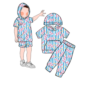 BE-1 공장 맞춤 도매 여름 아기 여자아이 후드 민소매 소프트쉘 방수 세트 포켓 바지 맞춤 제작 - Product Image 2