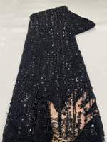 Tissu en dentelle brodée de sequins perlés 100% polyester pour robes de mariée et tenues de soirée, style élégant et luxueux