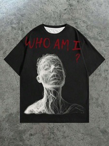 T-shirt à manches courtes pour homme, coupe ample, col rond, imprimé graphique, fabrication directe, personnalisation disponible.F10 - Product Image 2
