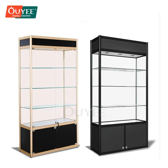 Lockable Sliding Doors Glass Display Cabinet Aluminum Profile Showcase with LED Light Tempered Glass