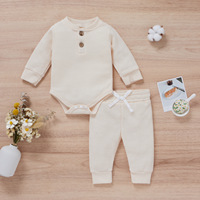 Vente en gros de 2 pièces/ensemble de vêtements pour bébés sweats d'hiver ensembles de vêtements solides côtelés à manches longues pantalons élastiques