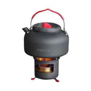 Alocs Aluminium Paduan Kualitas Tinggi Burner Outdoor Portabel Berkemah Alkohol Kompor dengan Teko Ketel Set