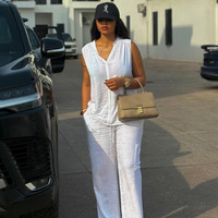 Ensemble deux pièces d'été pour femmes de style africain, chemisier sans manches et pantalon long, tenue chic décontractée en polyester