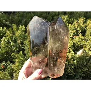 Grosir Natural Smokey Quartz Twin Crystal Tower Point untuk Reiki penyembuhan titik energi Menara