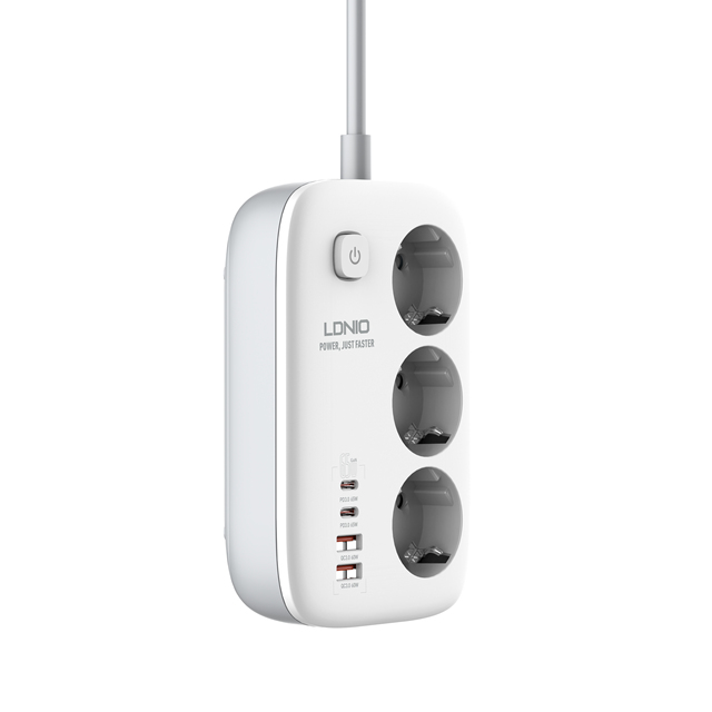 LDNIO SE3436 OEM ODM Universal US EU UK 65W Gan Ac Power Outlet Extension Cord Socket Surge Protector Power Strip With Usb