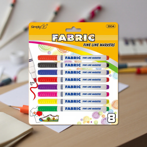 Ensemble de 8 couleurs Simplement 3934 marqueurs de lignes fines en tissu PLA Stylos textiles à encre permanente certifiés ASTM Papier moyen pour vêtements/toile - Product Image 3