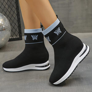 <span class=keywords><strong>Bottes</strong></span> <span class=keywords><strong>chaussettes</strong></span> d'hiver pour femmes de grande <span class=keywords><strong>taille</strong></span> 2025 nouveau tricoté à semelle épaisse sans lacet hauteur courte augmentant la maille supérieure - Product Image 3