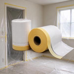 Pellicola Protettiva per Pittura d'Interni con Nastro Adesivo Integrato, Foglio Resistente a Polvere e Vernice per Lavori di Decorazione Domestica - Product Image 1