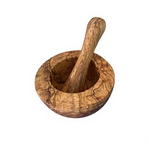 Ensemble mortier et pilon en bois, artisanal, durable, écologique, pour broyer les herbes et les épices, bol en bois de qualité alimentaire, pilon assorti - Product Image 1