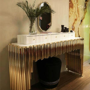 Luxury Gold Stainless Steel Makeup Vanity <strong>Table</strong> with Mirror and Drawers <strong>Narrow</strong> Long <strong>Dressing</strong> <strong>Table</strong> for Bedroom Glamorous Design - Product Image 1