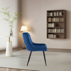 Luxe Blauwe Fluwelen Gestoffeerde Accentstoel Eetkamerstoel Voor Restaurant Keukenmeubilair Binnenshuis Koffieshop Vrijetijdsstoel - Product Image 3