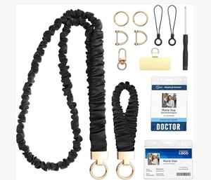 Al por mayor: Set de cordones profesionales de satén tipo scrunchie para uso doble (cuello largo y muñeca corta), con llaveros y soporte elástico para tarjetas de identificación - Product Image 1