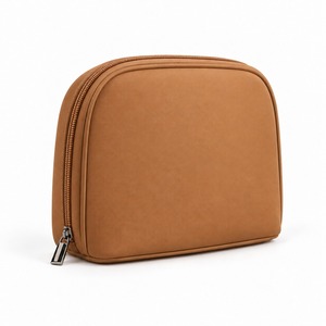 Organizador de Maquillaje Redondeado, Color Marrón Caramelo, Piel Sintética, 19x8x17cm, Bolsa de Almacenamiento de Cosméticos con Cierre, Personalizable con Logotipo, OEM, ODM, MOQ Bajo - Product Image 3