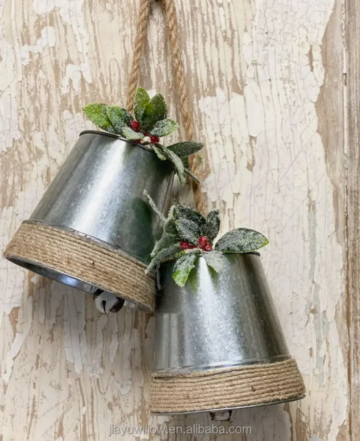 JY Bells de Natal feitos à mão em ferro, decoração de madeira para árvores, decoração luxuosa personalizada