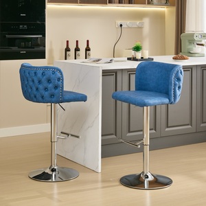 Swivel Adjustable Height Bar <b>Stools</b> with Modern PU Upholstery and Tufted Back Set of 2 for <b>Dining</b> & Living Room Metal Frame - Product Image 6