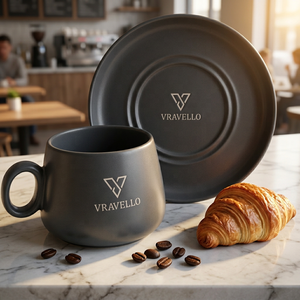 300ml Black/Pink Classic Ceramic Coffee <b>Cups</b> and Saucer Set for Party Use <b>Reusable</b> Dishwasher Safe Eco-Friendly China - Product Image 6