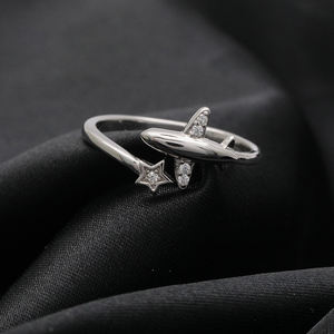 Anello per pentagramma di aeroplano aperto di moda con zircone regolabile per donne 925 anello in argento Sterling da donna - Product Image 3