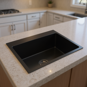 Évier de cuisine en acier inoxydable noir, simple bac, rectangulaire, à encastrer, finition mate, facile à nettoyer - Product Image 2