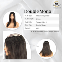 Topper capillaire à double base mono avec clip, en cheveux humains vierges chinois, couleur naturelle
