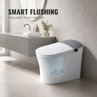 Toilette intelligente avec chasse d'eau automatique, bidet chauffant, télécommande, sans réservoir, sans bride, à sortie en S allongée