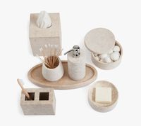 Ensemble de rangement de salle de bain Stonekocc en marbre beige naturel rayé, fabriqué à la main, de style européen, en huit pièces, respectueux de l'environnement, forme personnalisée